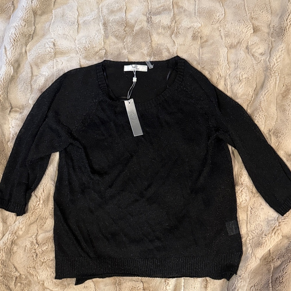 Chic Black Sparkly Sheer Women's Crew Neck Sweater